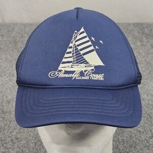 Coney Island Picnic Trucker Hat Amalfi Coast Coastal Navy Blue Sailboat Yacht